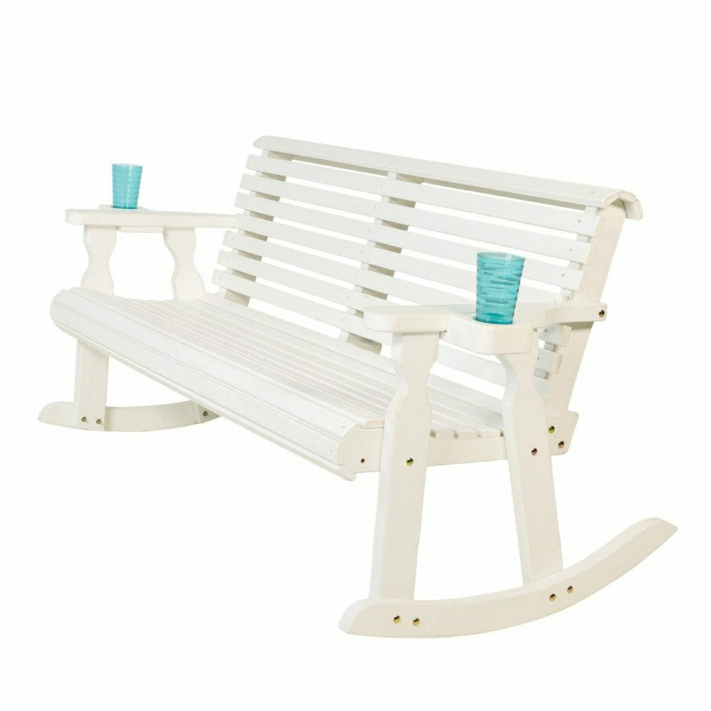 Plow & Hearth Amish Casual Roll Back Wooden Outdoor Double Rocker Bench