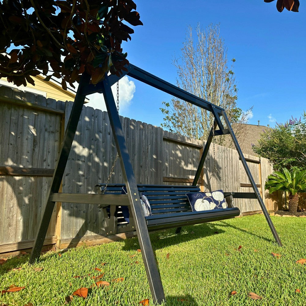 Plow & Hearth Amish Casual Heavy Duty Roll Back Swing with A-Frame Stand