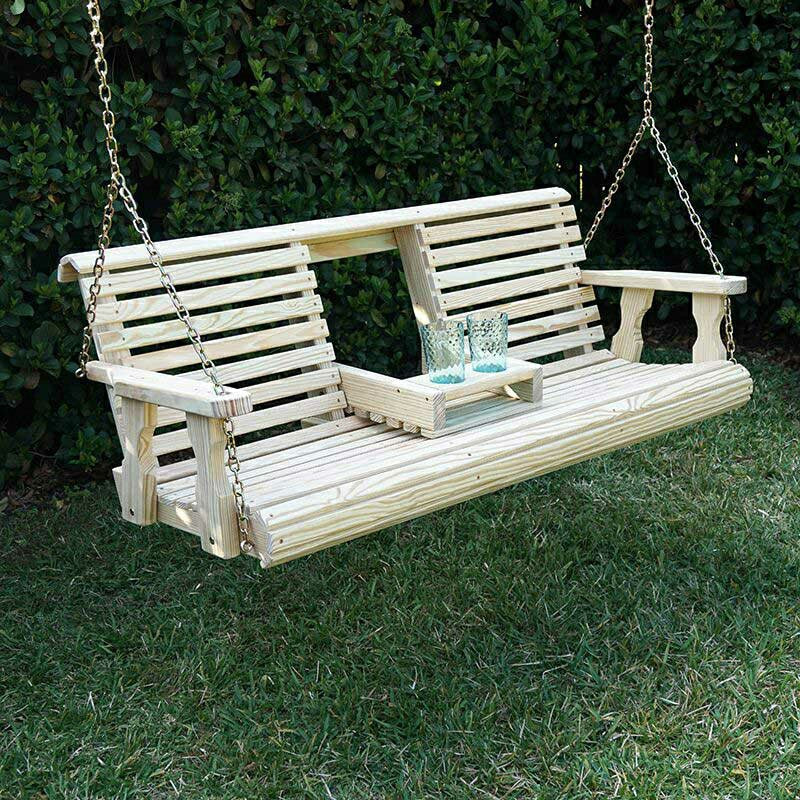 Plow & Hearth Porchgate Amish Heavy Duty Rollback Console Porch Swing