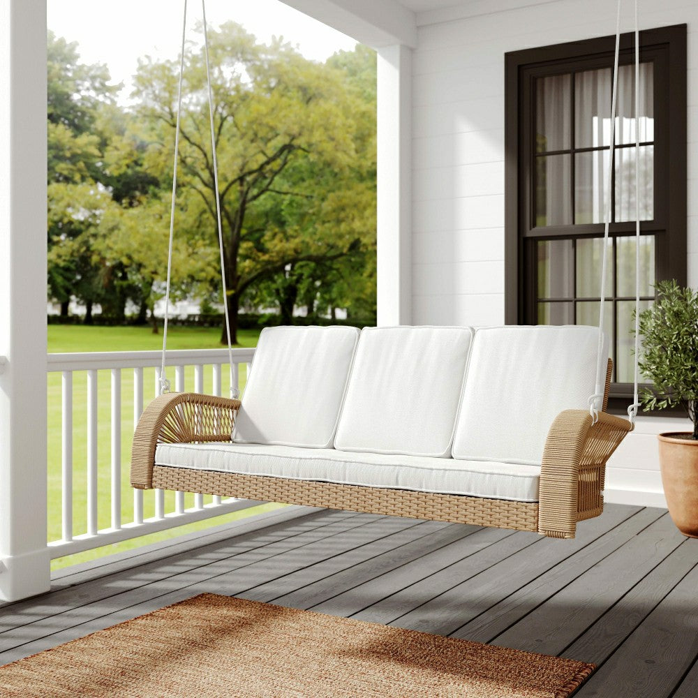 Plow & Hearth East Green Lucca Wicker Porch Swing with Cushions