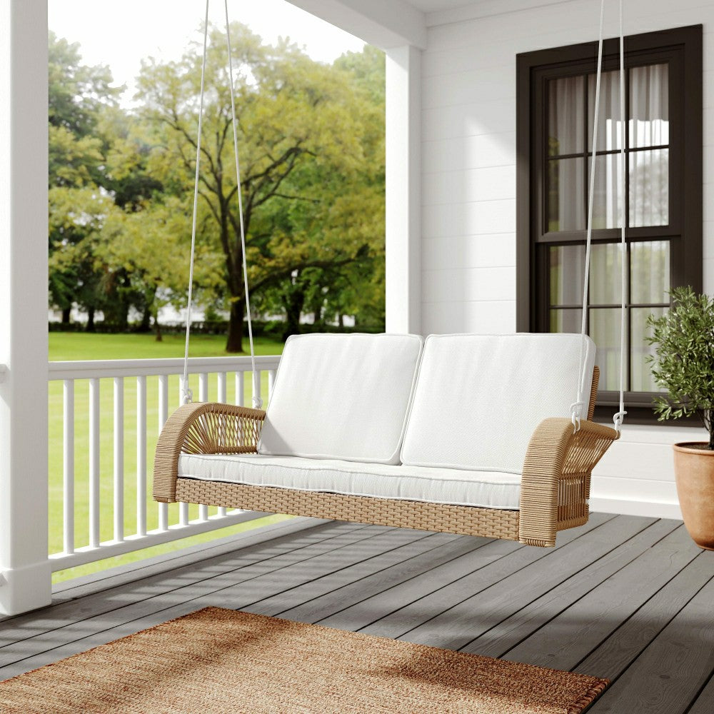 Plow & Hearth East Green Lucca Wicker Porch Swing with Cushions