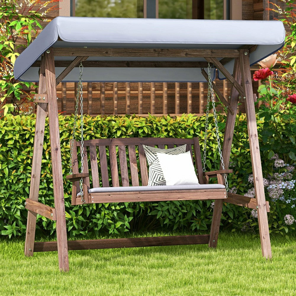 Plow & Hearth Fir Wood Porch Swing with Stand and Tilt Canopy