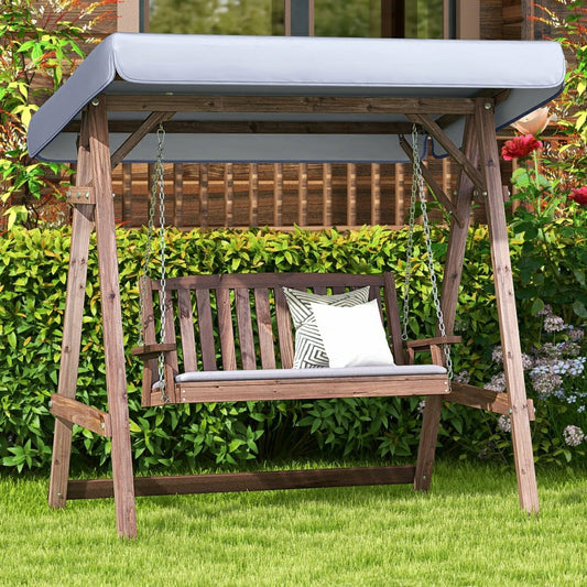 Plow & Hearth Fir Wood Porch Swing with Stand and Tilt Canopy