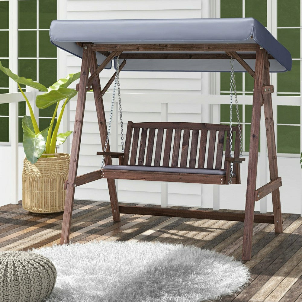 Plow & Hearth Fir Wood Porch Swing with Stand and Tilt Canopy