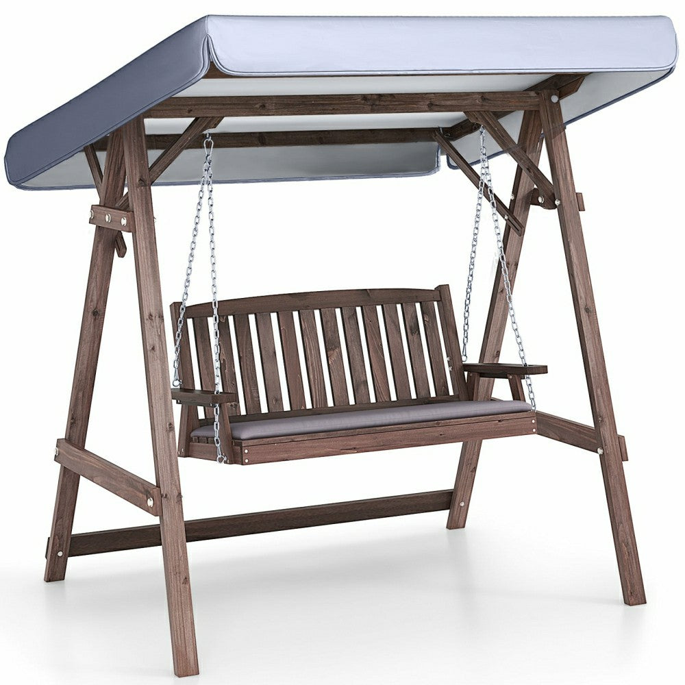 Plow & Hearth Fir Wood Porch Swing with Stand and Tilt Canopy