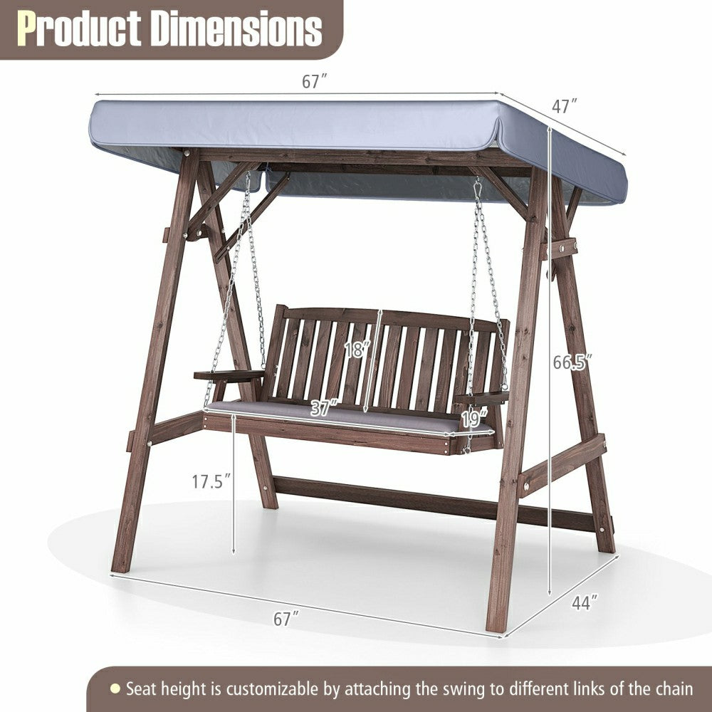 Plow & Hearth Fir Wood Porch Swing with Stand and Tilt Canopy