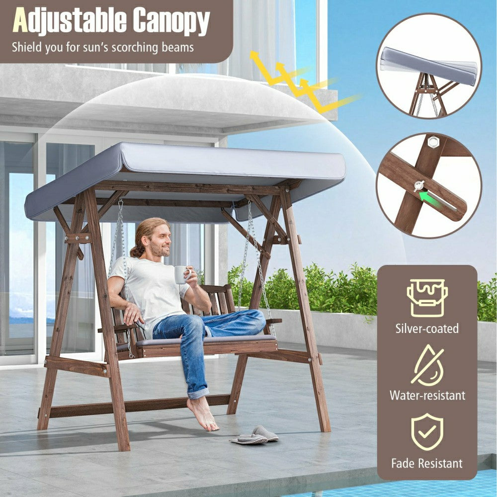 Plow & Hearth Fir Wood Porch Swing with Stand and Tilt Canopy