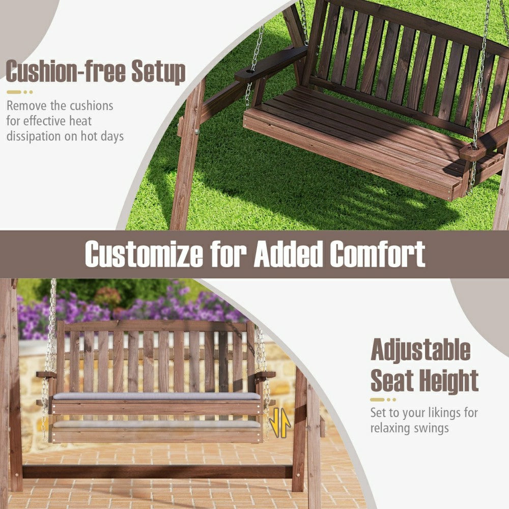 Plow & Hearth Fir Wood Porch Swing with Stand and Tilt Canopy
