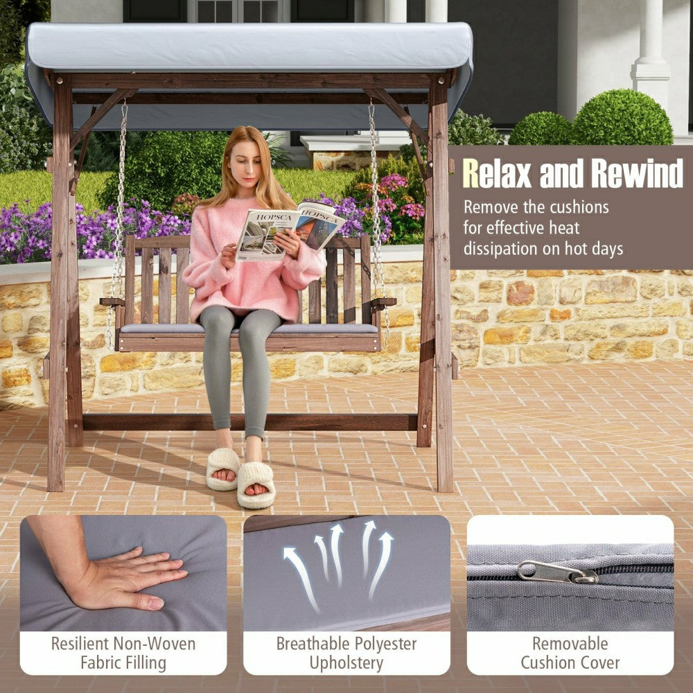 Plow & Hearth Fir Wood Porch Swing with Stand and Tilt Canopy