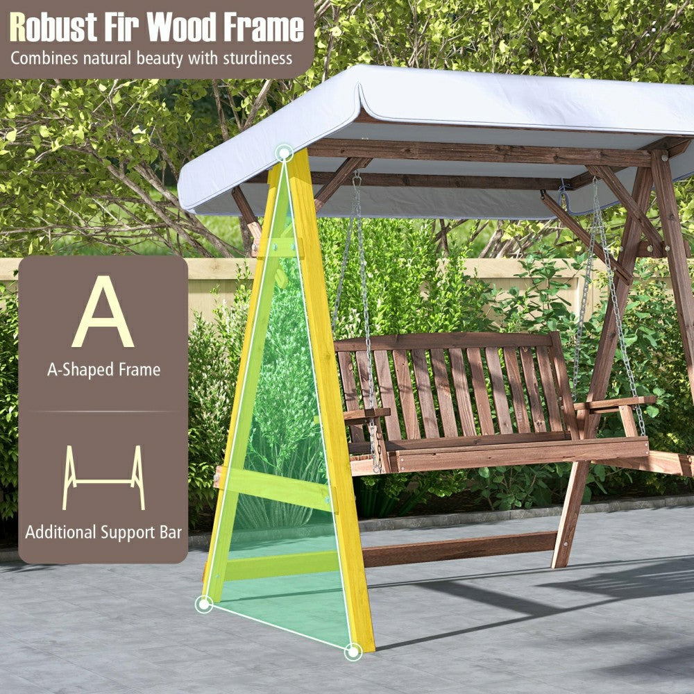 Plow & Hearth Fir Wood Porch Swing with Stand and Tilt Canopy