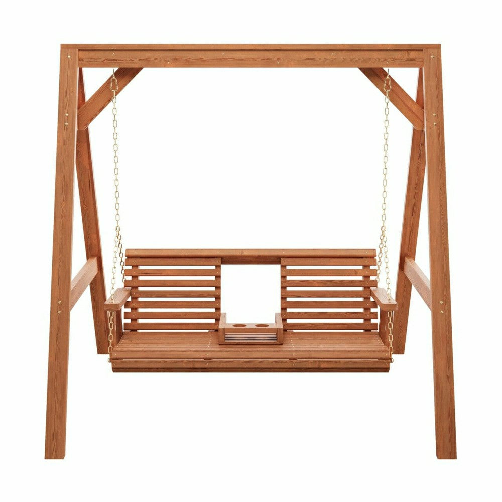 Plow & Hearth Amish Casual Console Porch Swing with A-Frame Stand