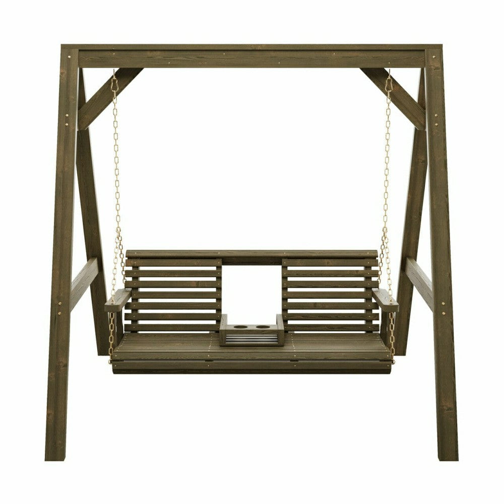 Plow & Hearth Amish Casual Console Porch Swing with A-Frame Stand