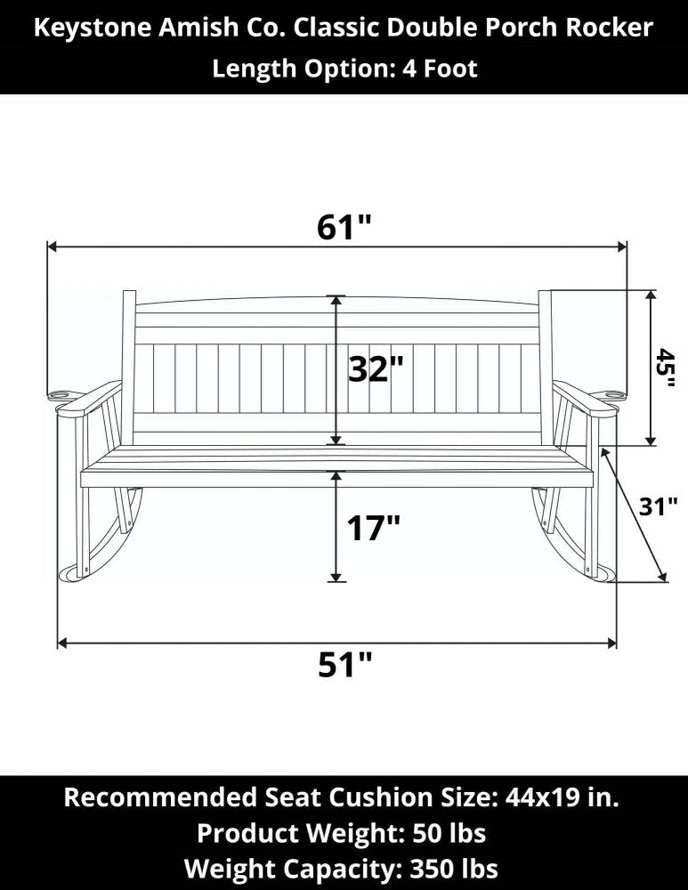 Plow & Hearth Keystone Amish Co. Classic Double Porch Rocker