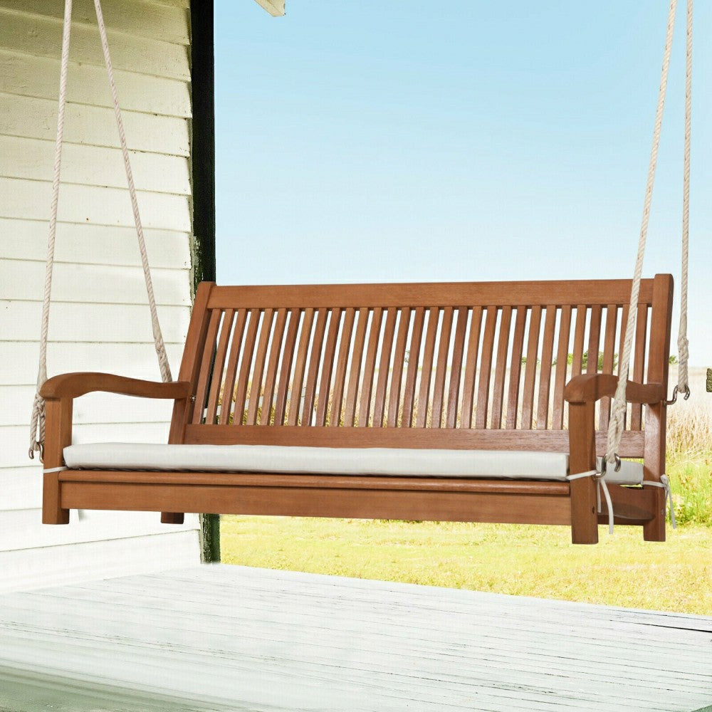 Plow & Hearth Wood Porch Swing Bench with Cushion