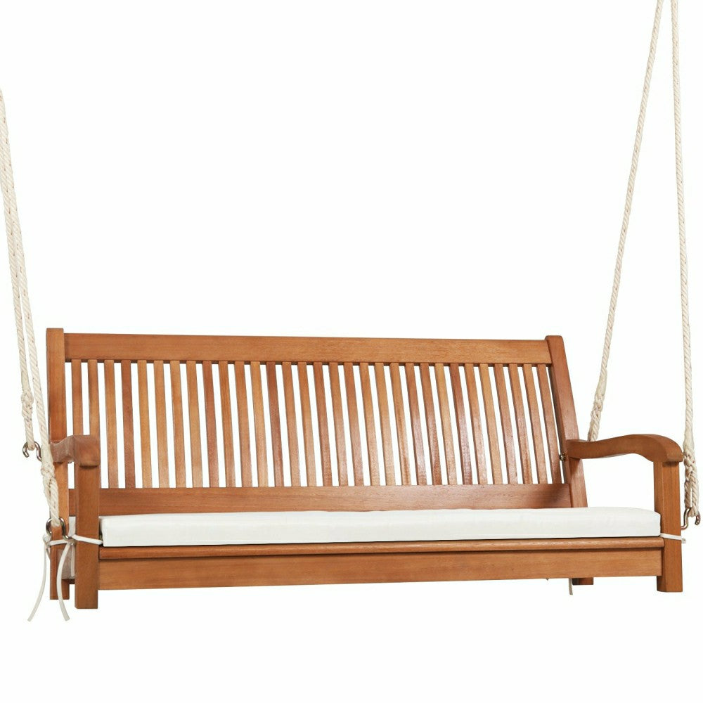 Plow & Hearth Wood Porch Swing Bench with Cushion