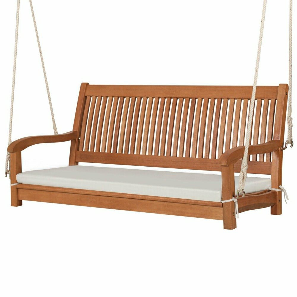 Plow & Hearth Wood Porch Swing Bench with Cushion