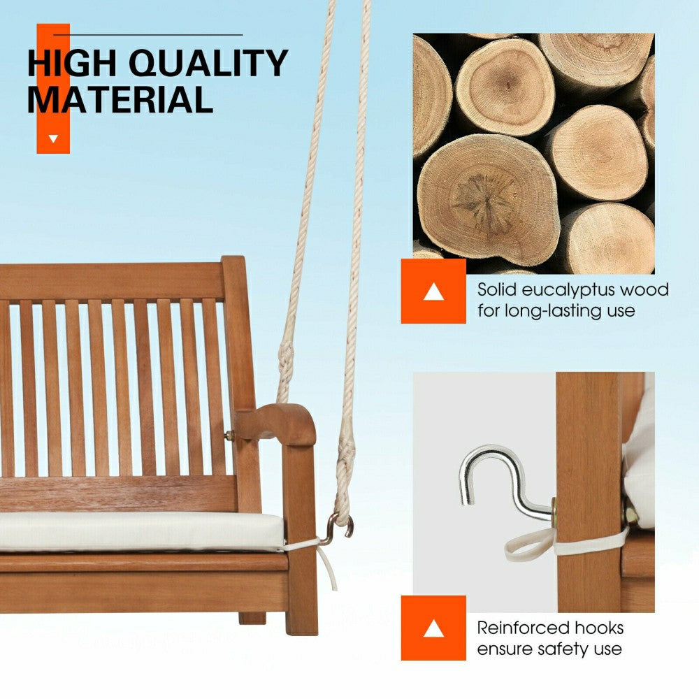 Plow & Hearth Wood Porch Swing Bench with Cushion
