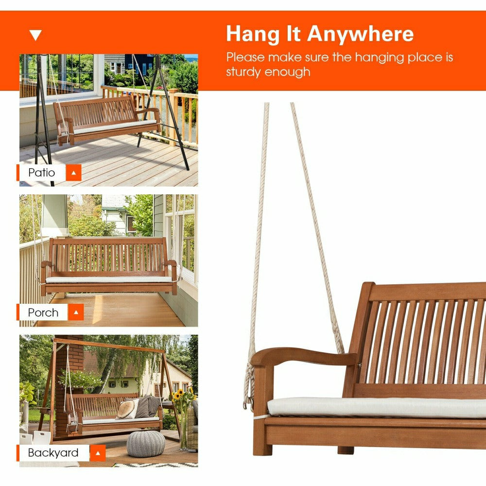 Plow & Hearth Wood Porch Swing Bench with Cushion