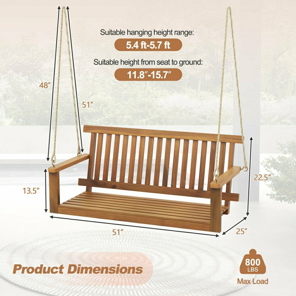 Plow & Hearth Acacia Wood Porch Swing Bench