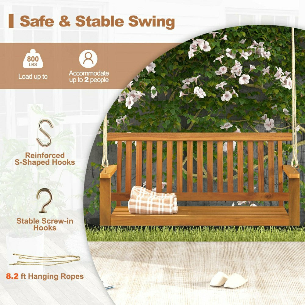 Plow & Hearth Acacia Wood Porch Swing Bench