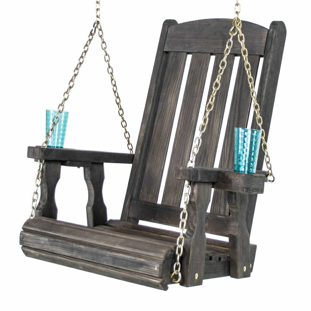 Plow & Hearth Heavy Duty Outdoor Wood Swing Chair - Black Clearcoat
