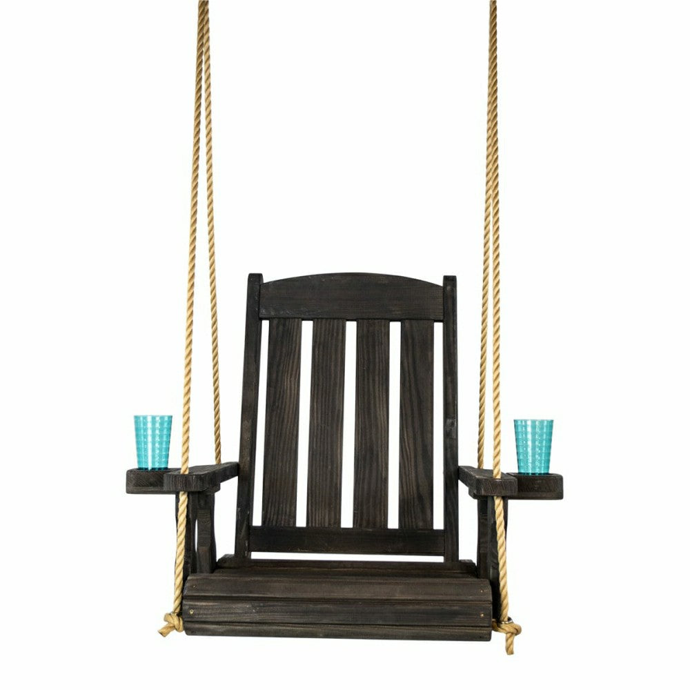 Plow & Hearth Heavy Duty Outdoor Wood Swing Chair - Black Clearcoat