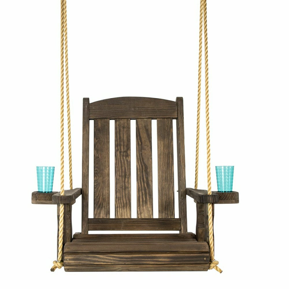Plow & Hearth Outdoor Wood Swing Chair - Dark Walnut