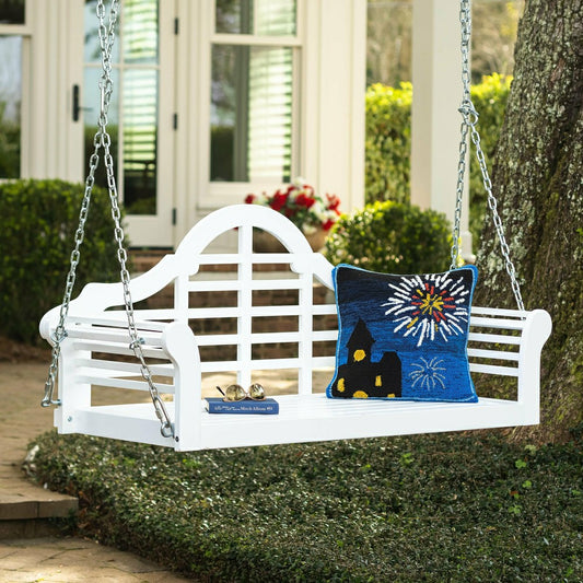Plow & Hearth Lutyens Eucalyptus Wood Porch Swing, White