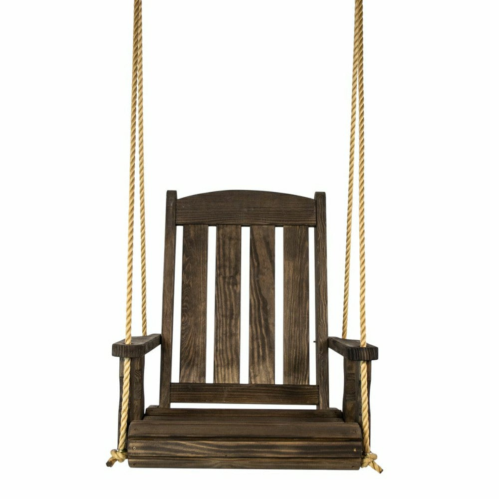 Plow & Hearth Amish Casual Heavy Duty Outdoor Wood Swing Chair in Dark Walnut Stain