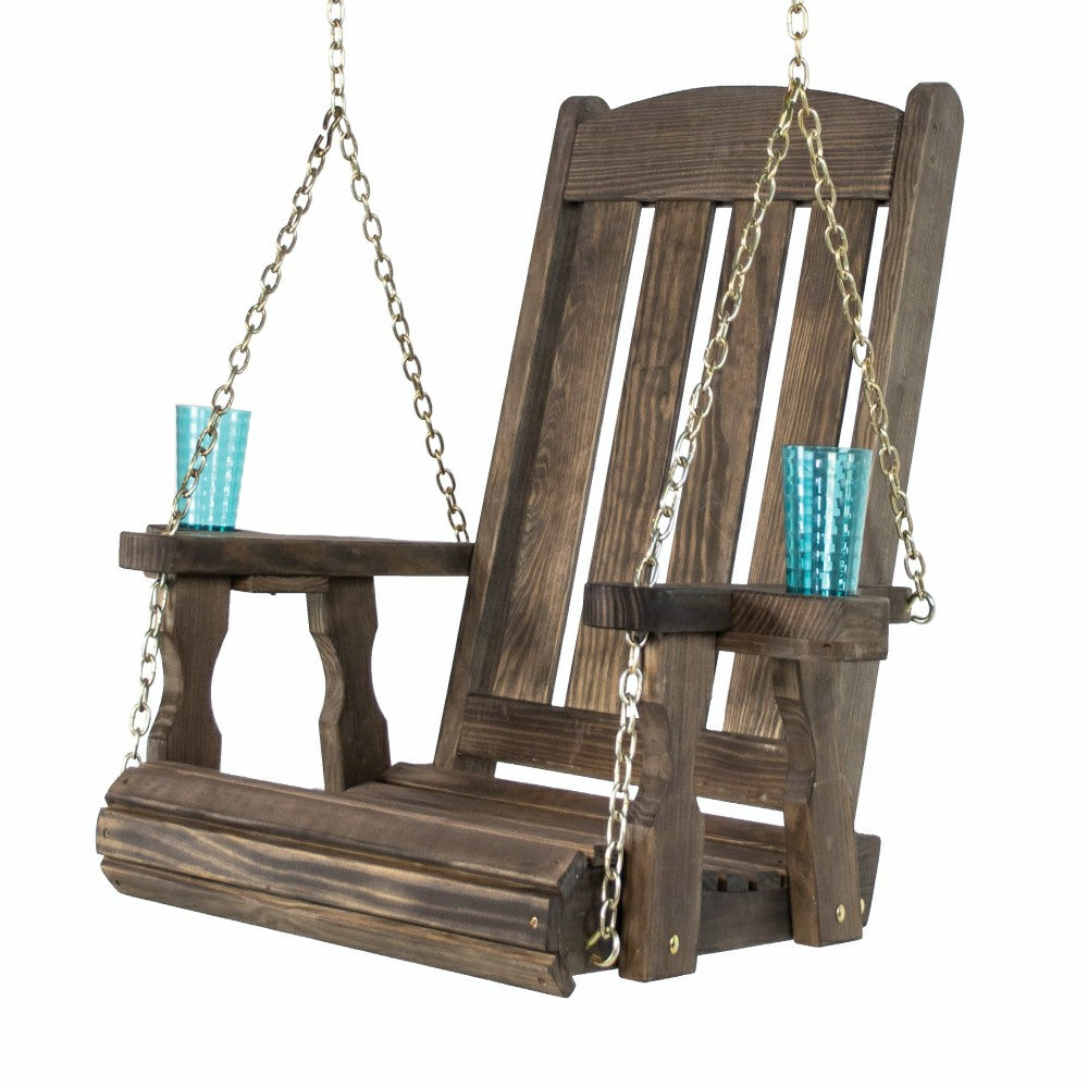 Plow & Hearth Amish Casual Heavy Duty Outdoor Wood Swing Chair in Dark Walnut Stain
