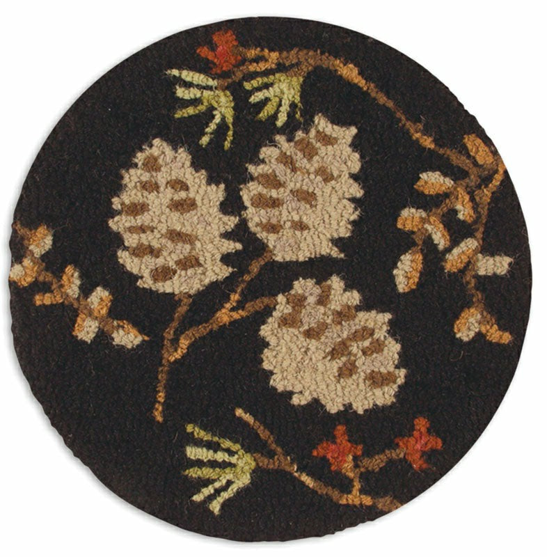 Plow & Hearth Pinecones and Berries Hooked Wool Chair Pad Set of 4