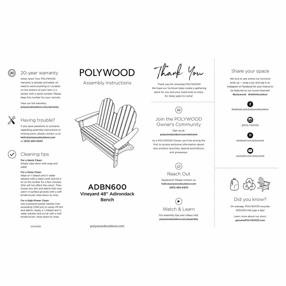Plow & Hearth POLYWOOD® Adirondack Bench