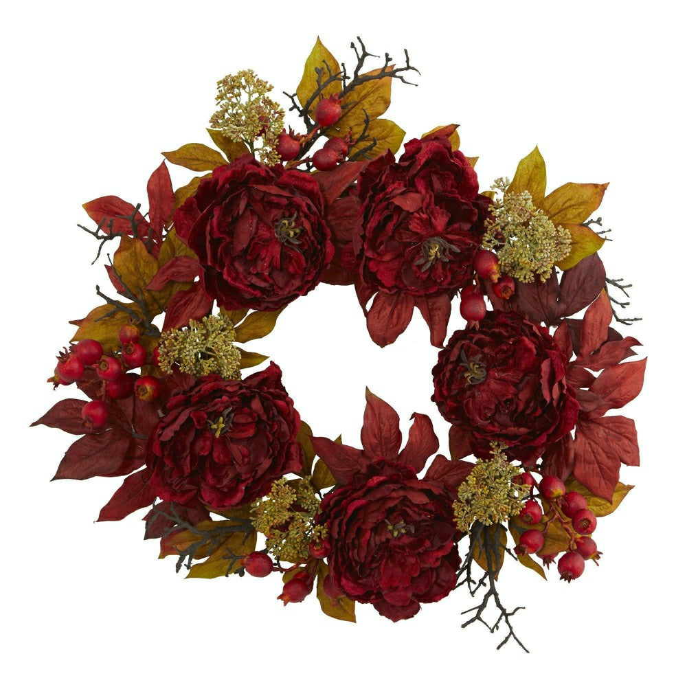 Plow & Hearth 24” Peony Sedum Wreath