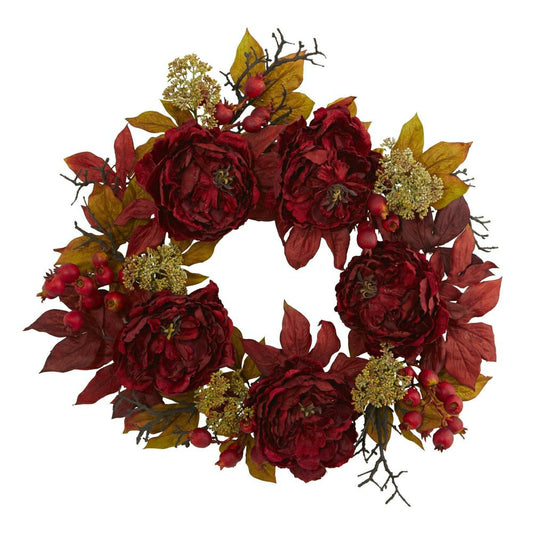 Plow & Hearth 24” Peony Sedum Wreath