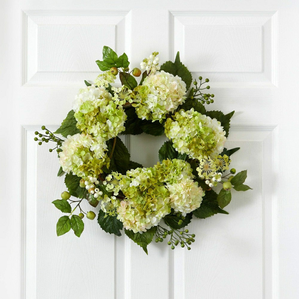 Plow & Hearth 22” Artificial Hydrangea Wreath