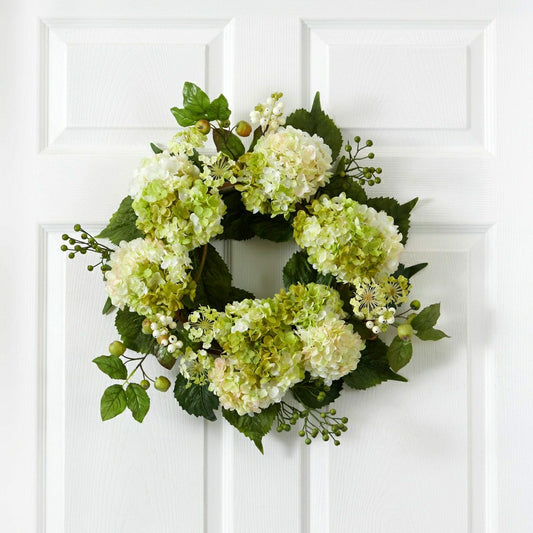 Plow & Hearth 22” Artificial Hydrangea Wreath