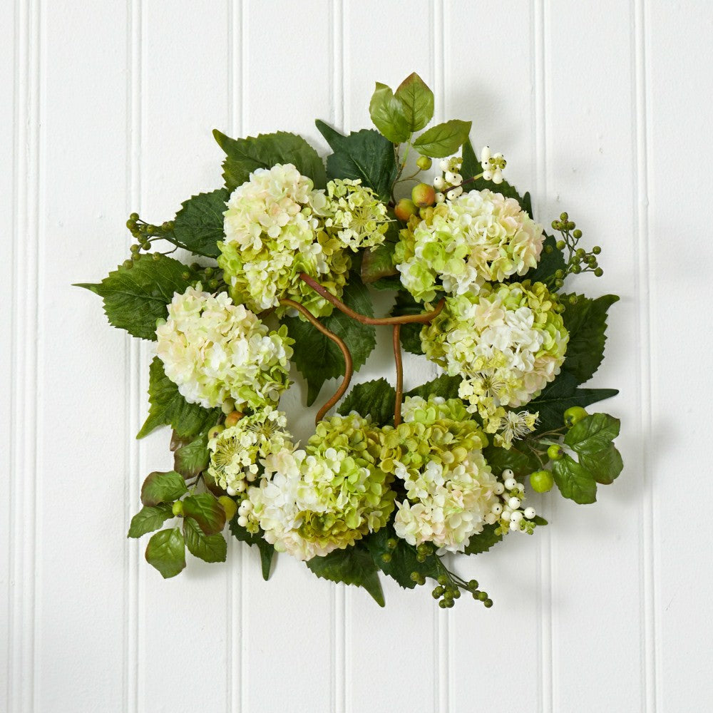 Plow & Hearth 22” Artificial Hydrangea Wreath