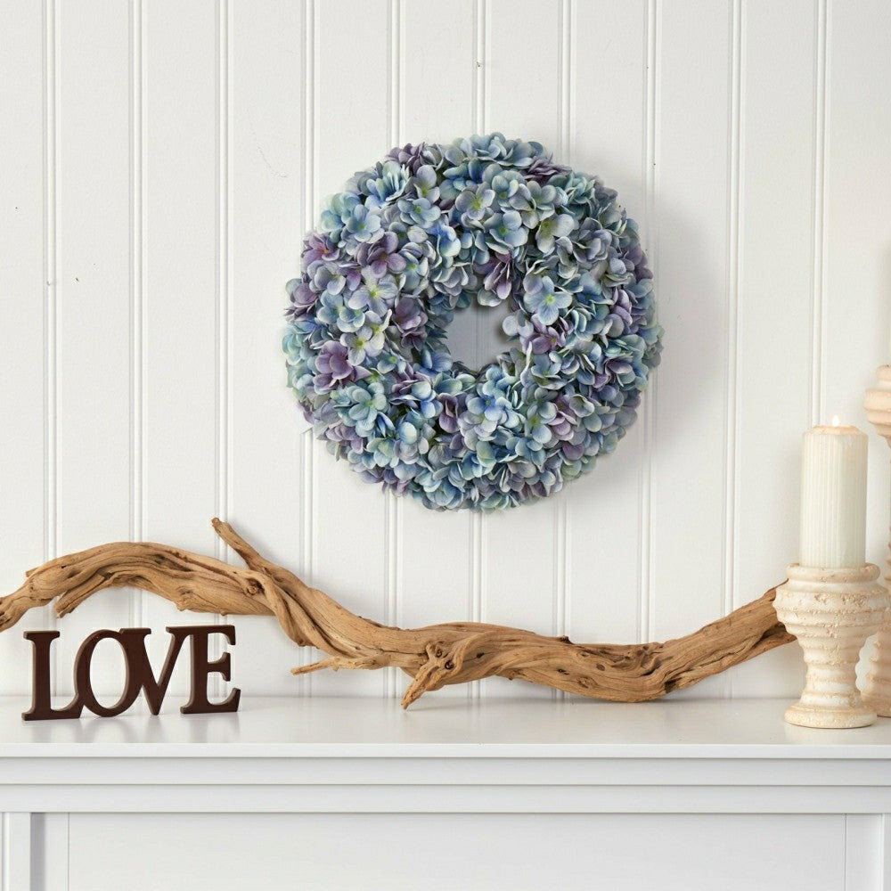 Plow & Hearth 16” Hydrangea Artificial Wreath Ocean Blue
