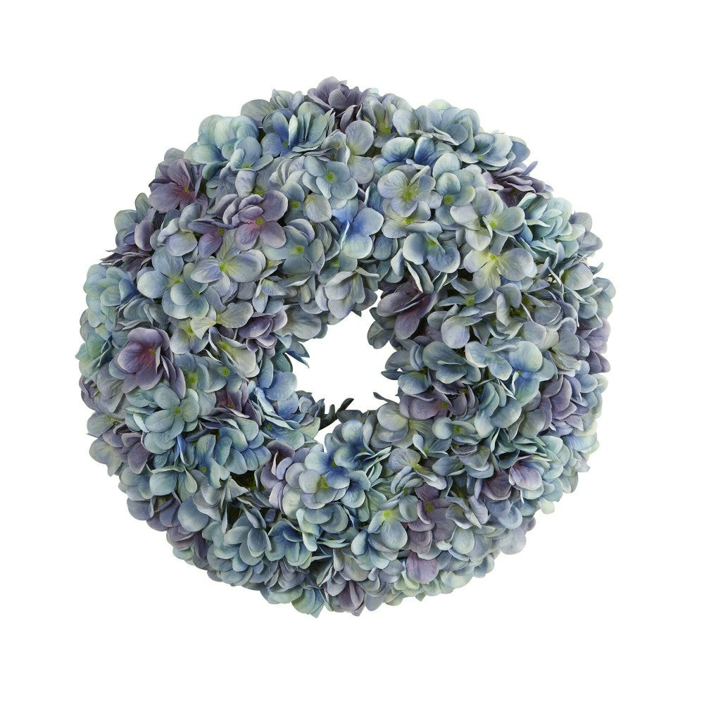 Plow & Hearth 16” Hydrangea Artificial Wreath Ocean Blue
