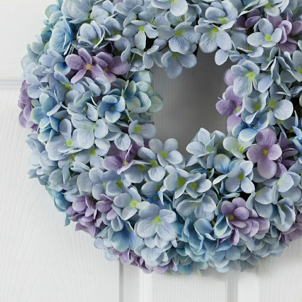 Plow & Hearth 16” Hydrangea Artificial Wreath Ocean Blue