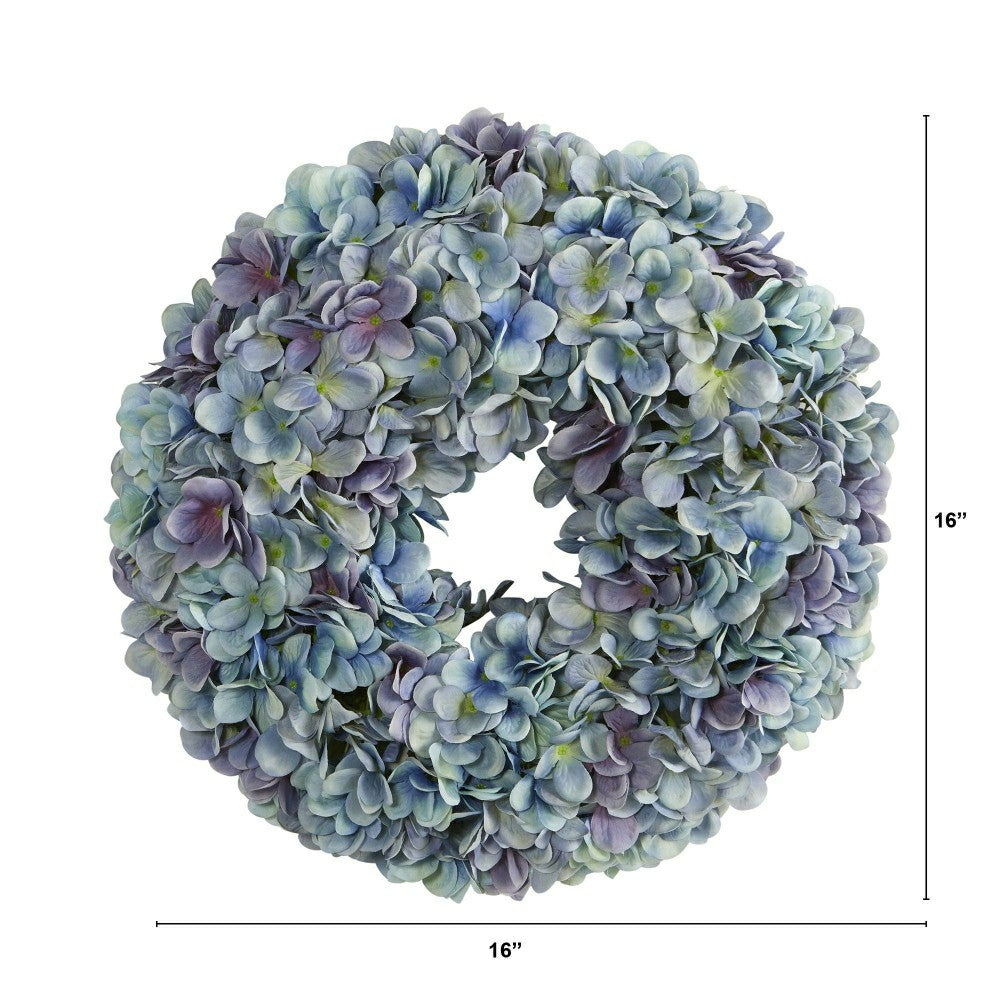 Plow & Hearth 16” Hydrangea Artificial Wreath Ocean Blue