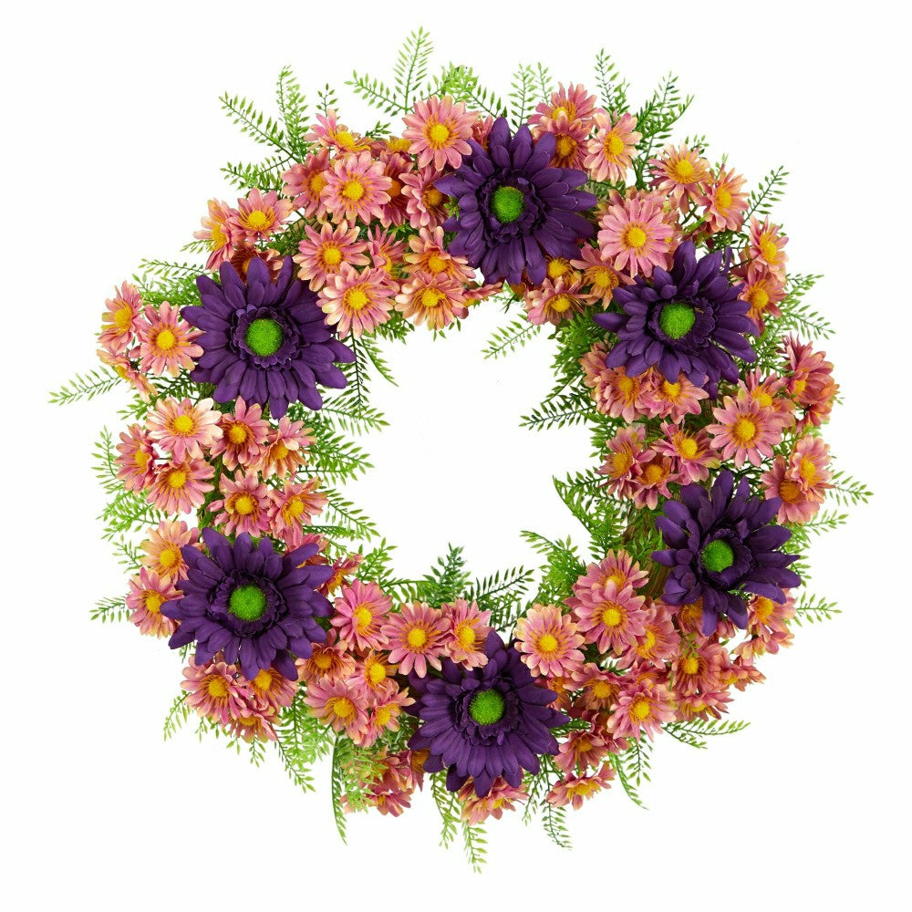 Plow & Hearth 21” Mixed Daisy Artificial Wreath