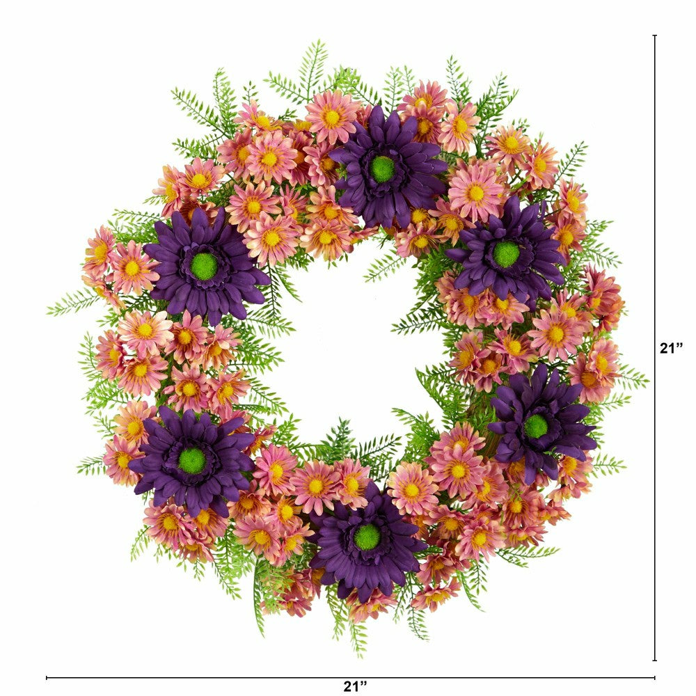 Plow & Hearth 21” Mixed Daisy Artificial Wreath