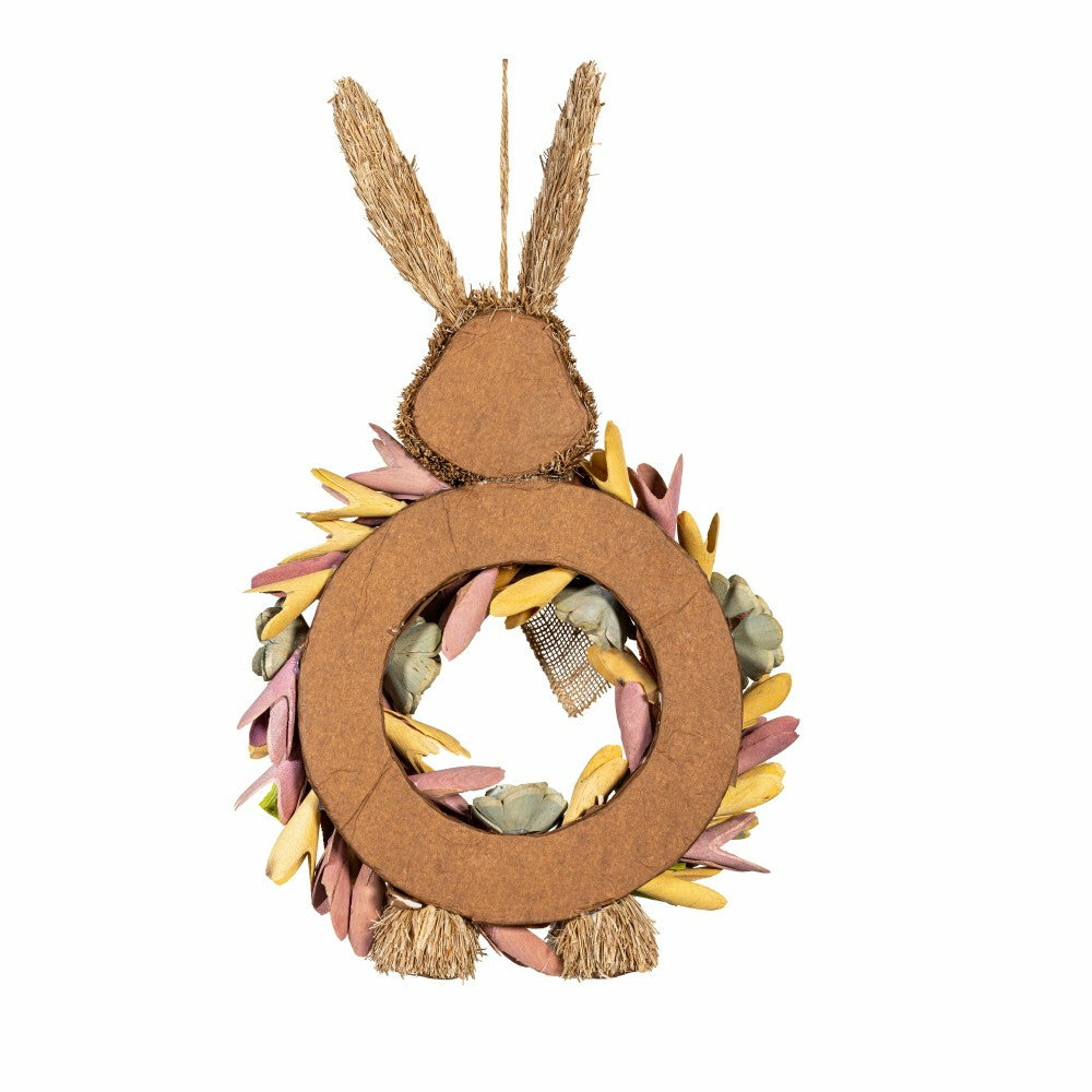 Plow & Hearth Hop Into Spring Faux Floral Hanging Decor Bunny with Carrots, 17.75"H