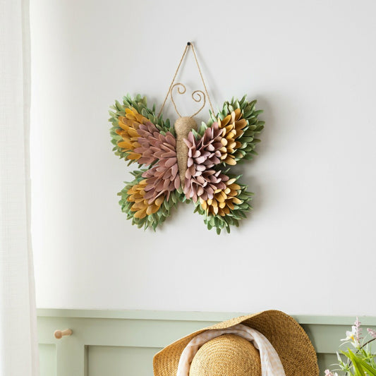 Plow & Hearth Cottage Garden Faux Floral Hanging Decor Butterfly, 15"L
