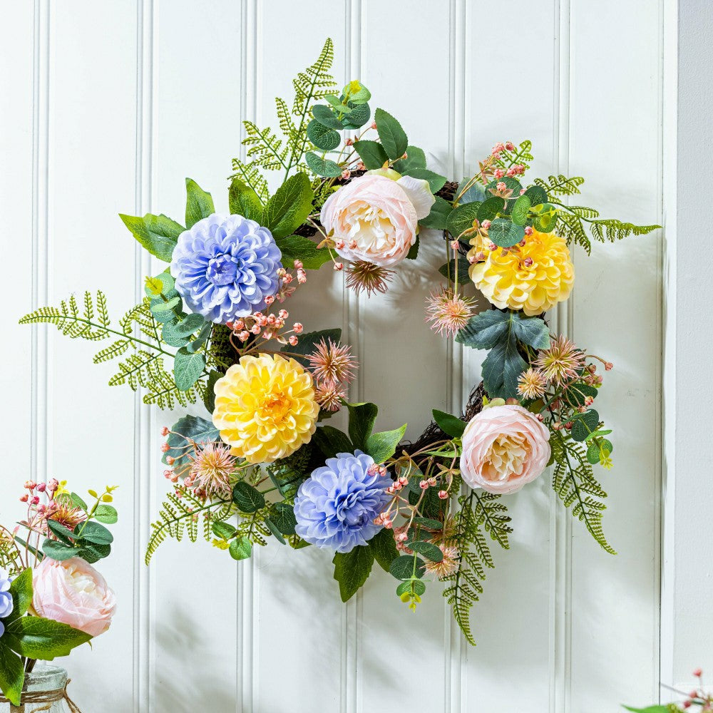 Plow & Hearth What She Shed Wreath Artificial Floral, 21.5"