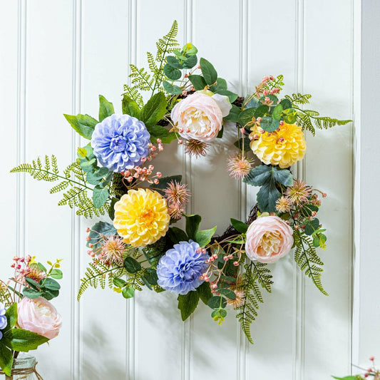 Plow & Hearth What She Shed Wreath Artificial Floral, 21.5"