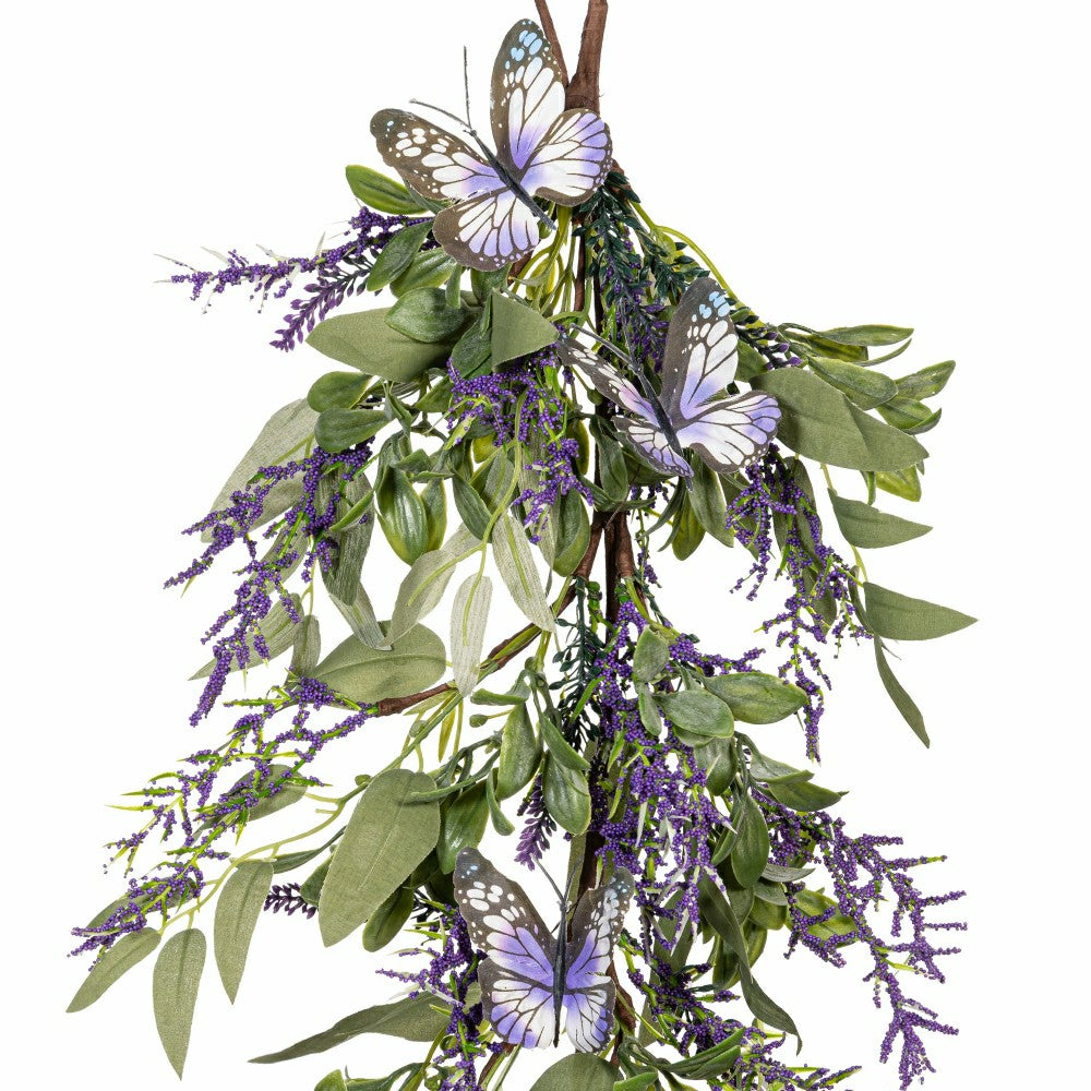 Plow & Hearth Pollinator Garden Swag Artificial Lavender with Butterflies, 25"H