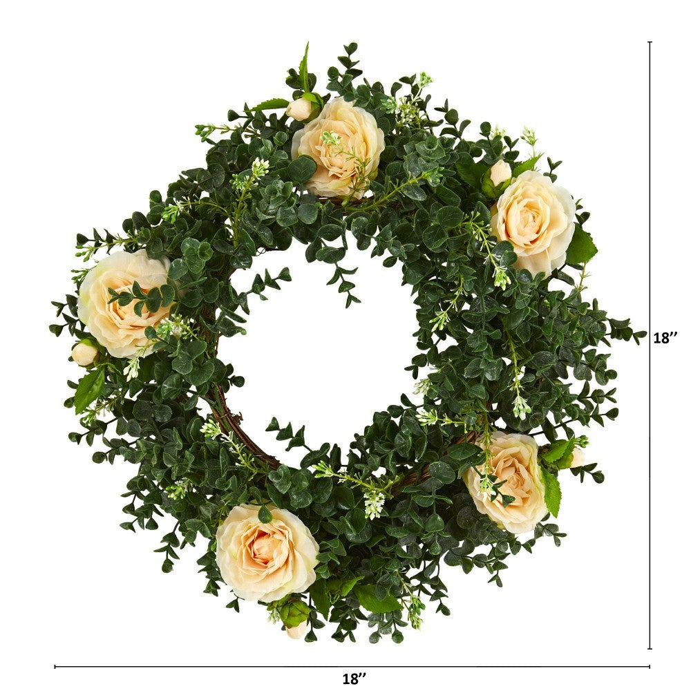 Plow & Hearth Eucalyptus and Camellia Artificial Wreath, 18”