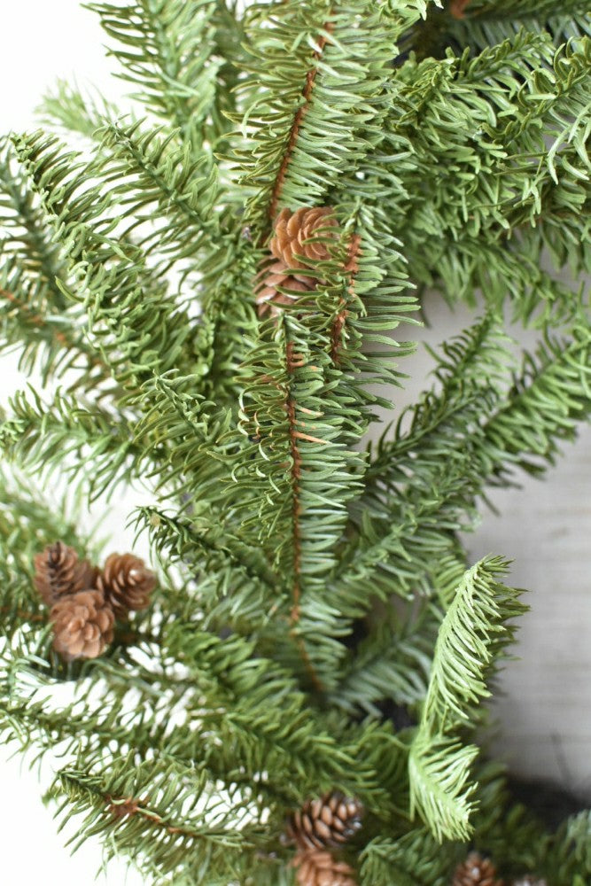 Plow & Hearth 24" Faux Green Spruce Real Touch Wreath w/Faux Pinecones